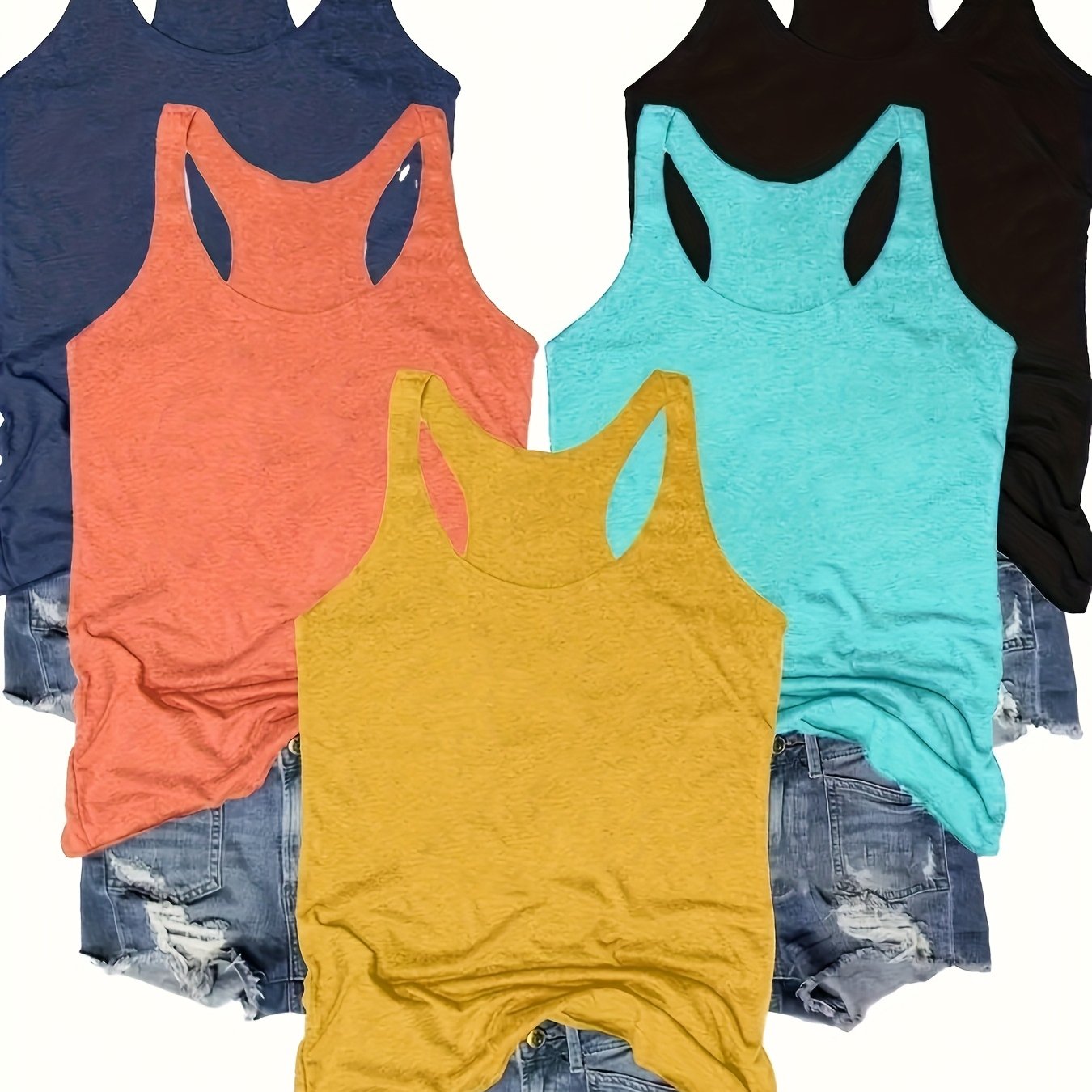 SINHOON 5pcs Sleeveless Tank Tops - Comfortable Round Neck Casual Tops for Spring & Summer - Versatile Clothing | Sleeveless Tops | Stretchy Fabric, Summer Tank Tops