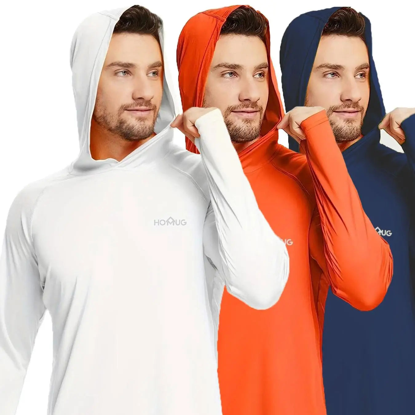 3Pcs UPF 50+ Sun Protection T-shirts Breathable Long Sleeves Men's Lightweight Breathable Activity Sports Hooded Sunscreen Tops