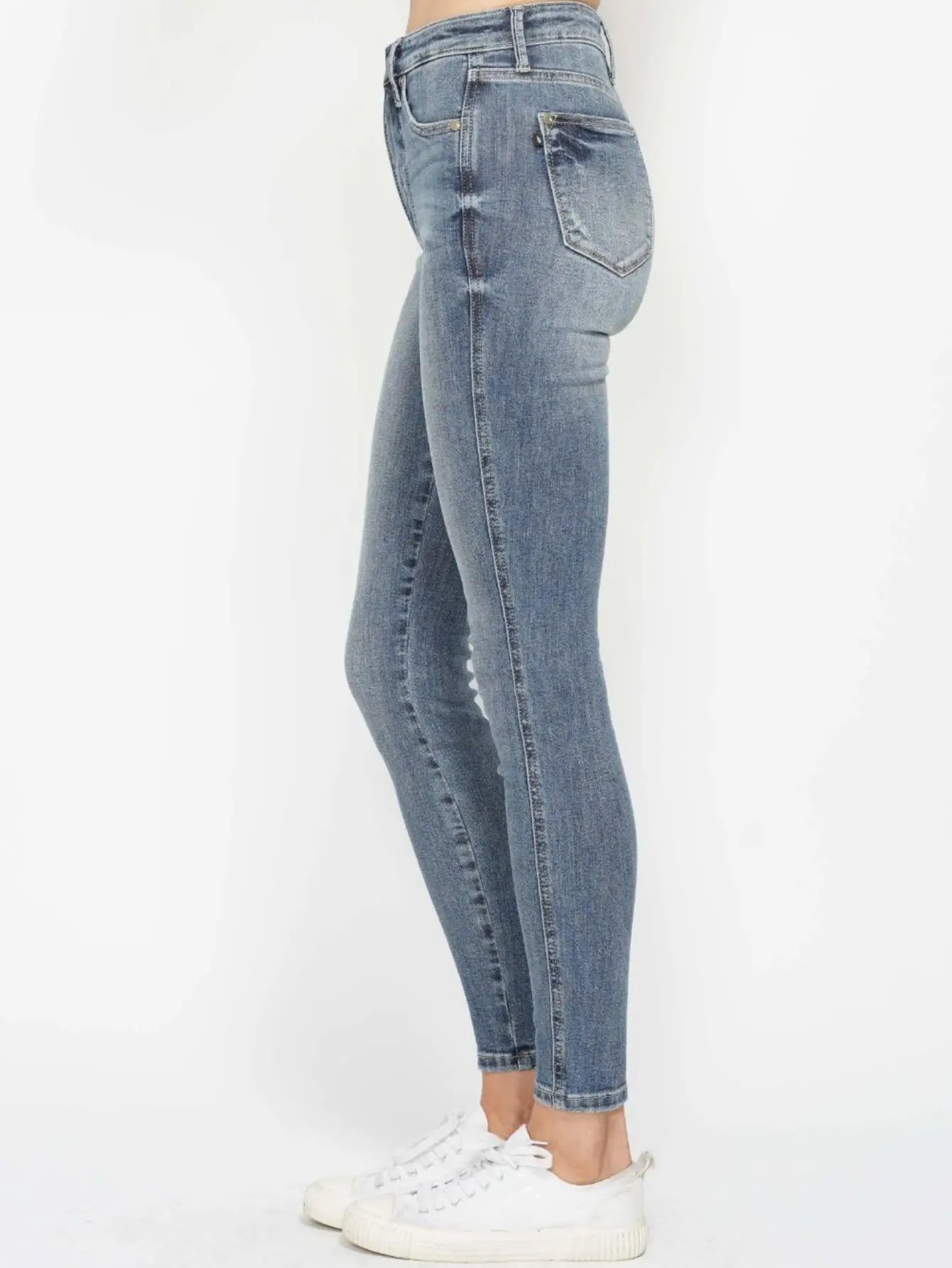 Women’s Casual Jeans Vintage Straight High-Waisted Tummy Control Jeans Washed Dark Blue Denim with Full Length