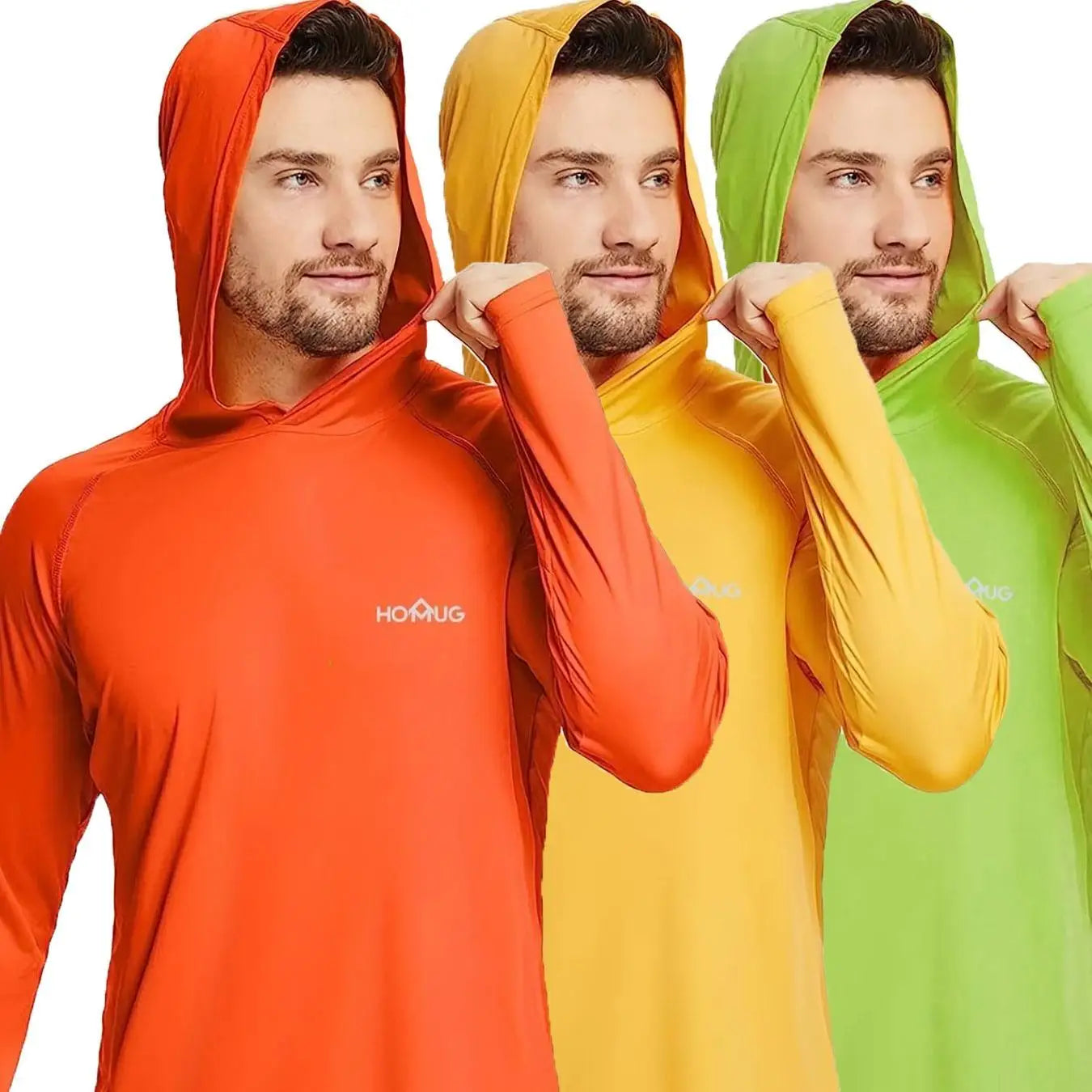 3Pcs UPF 50+ Sun Protection T-shirts Breathable Long Sleeves Men's Lightweight Breathable Activity Sports Hooded Sunscreen Tops