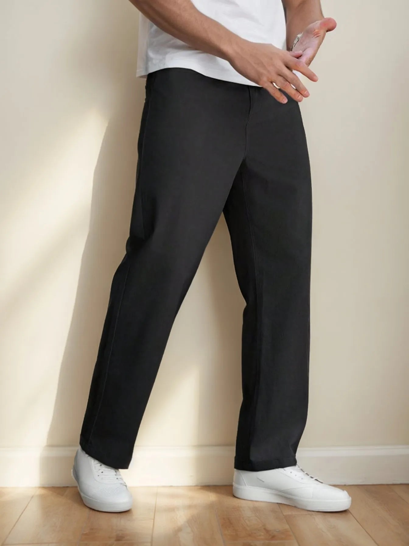 "Men's Elastic Waist Relaxed Fit Cotton Twill Pants, Comfortable and Casual, Classic and Versatile, Ideal for Everyday Wear
