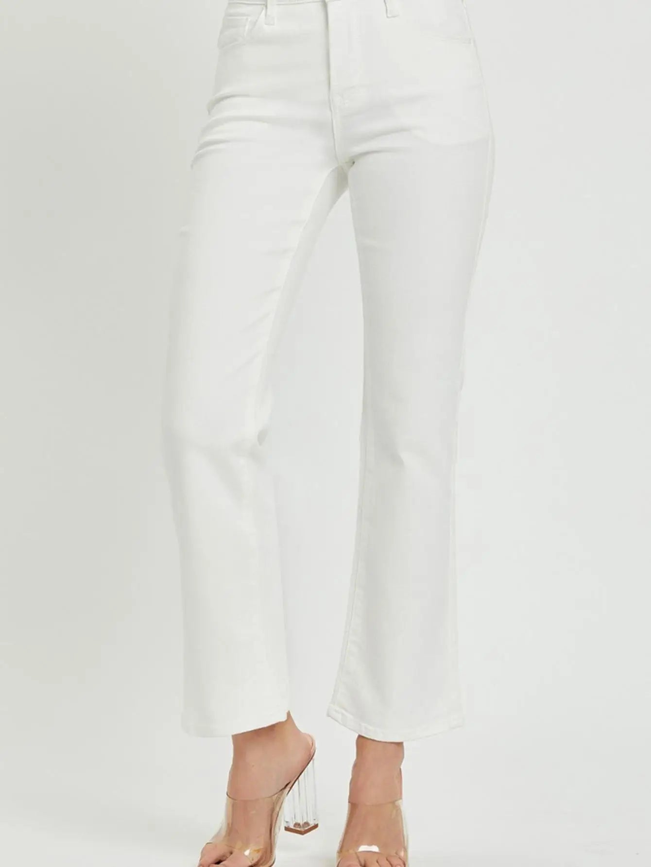 Women's Casual Jans Essential Tummy Control High-Waisted Bootcut Cropped Denim Pants Blue Slate Relaxed Fit Button and Zipper