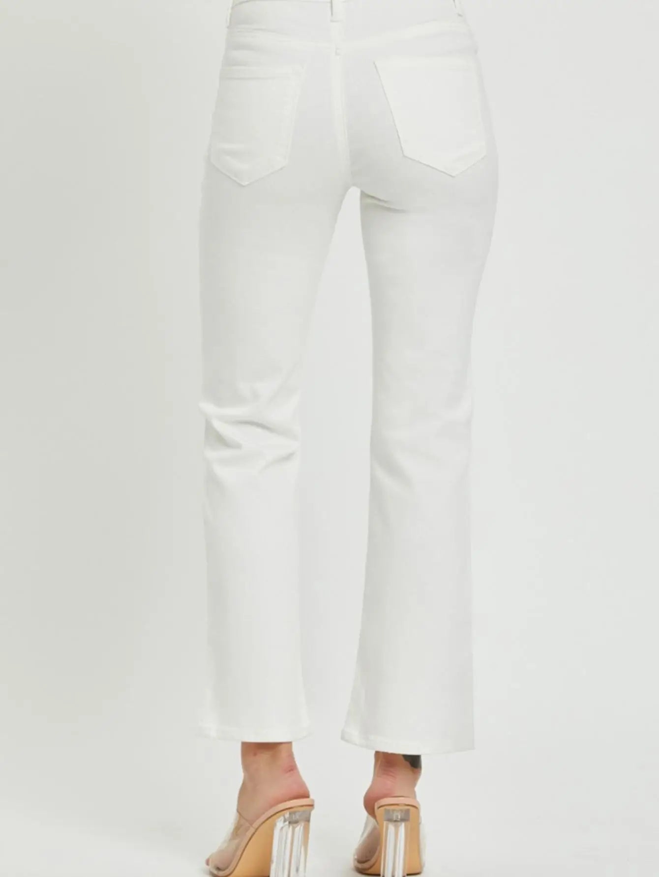 Women's Casual Jans Essential Tummy Control High-Waisted Bootcut Cropped Denim Pants Blue Slate Relaxed Fit Button and Zipper