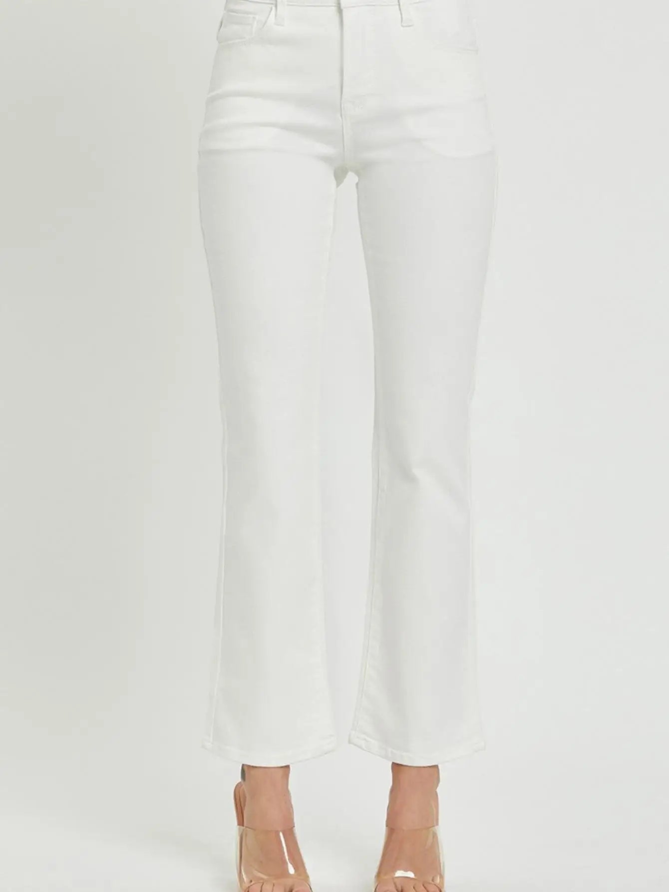 Women's Casual Jans Essential Tummy Control High-Waisted Bootcut Cropped Denim Pants Blue Slate Relaxed Fit Button and Zipper