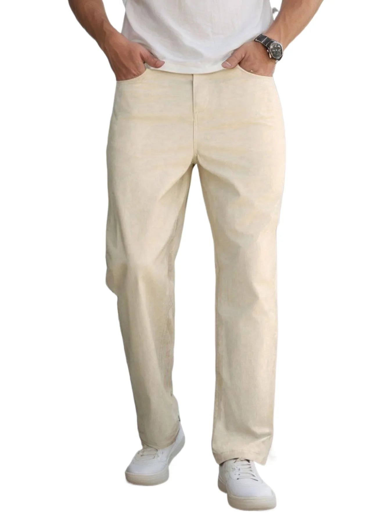 "Men's Elastic Waist Relaxed Fit Cotton Twill Pants, Comfortable and Casual, Classic and Versatile, Ideal for Everyday Wear