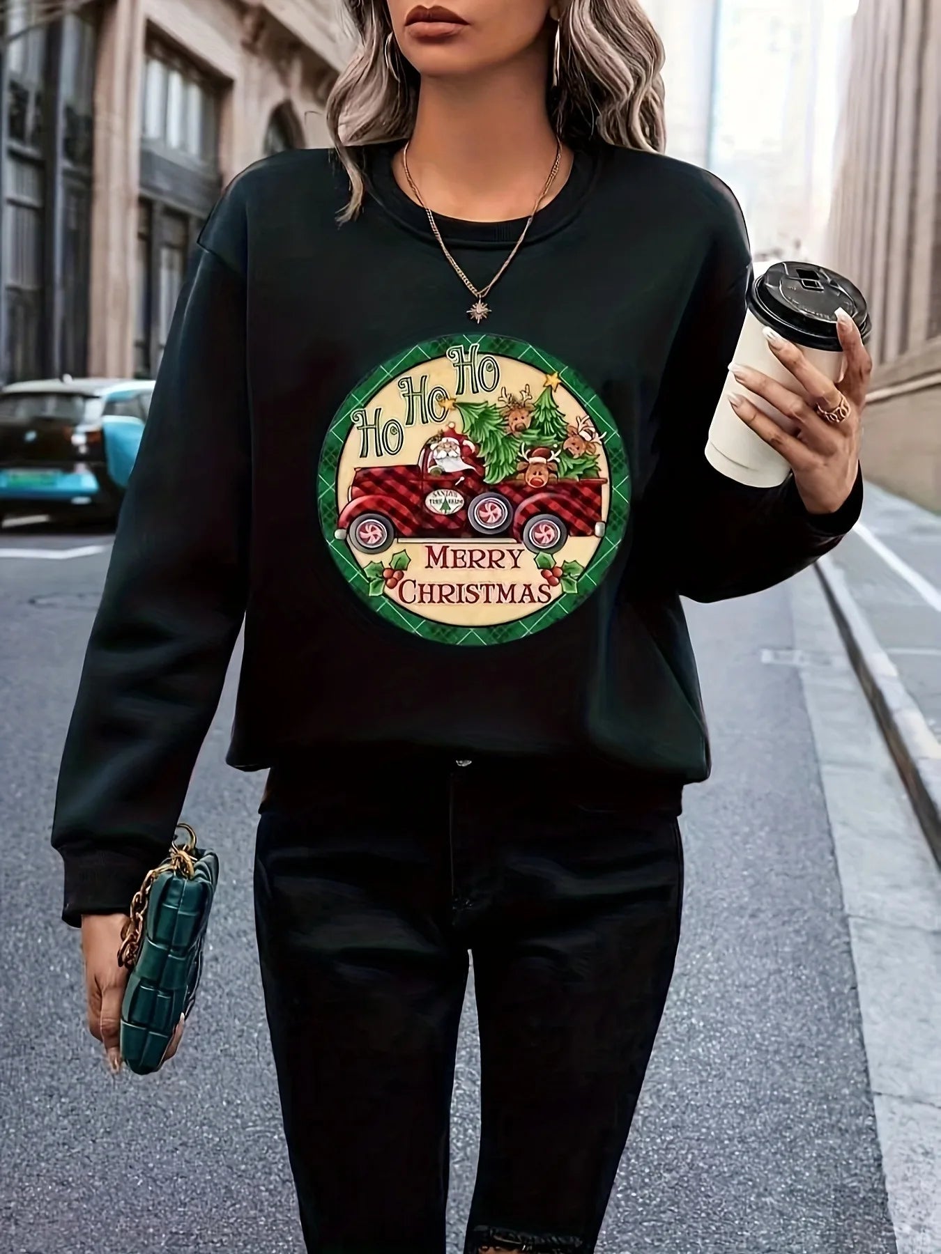Merry Christmas Print Sweatshirt, Crew Neck Casual Sweatshirt For Winter & Fall, Women's Clothing