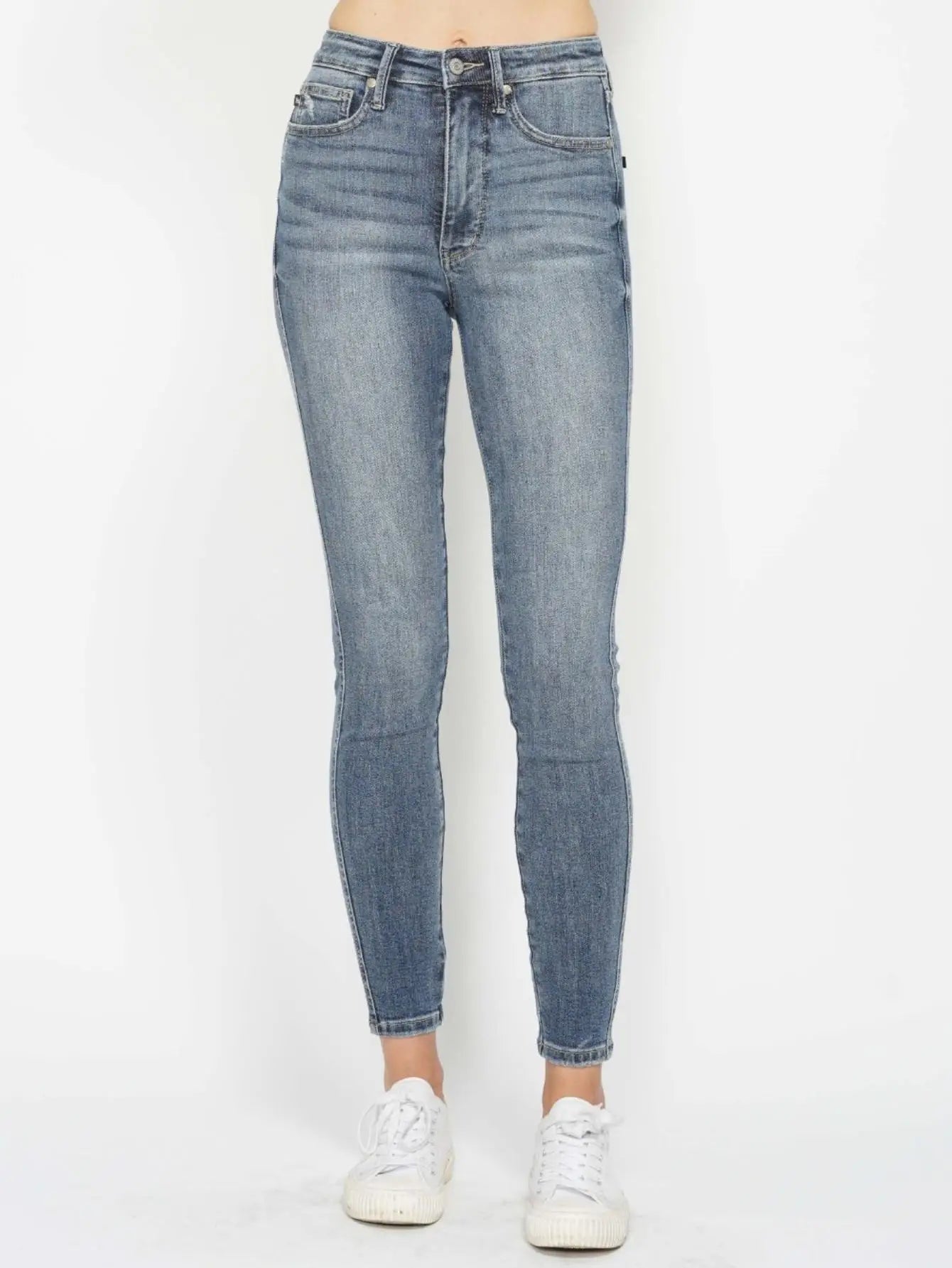 Women’s Casual Jeans Vintage Straight High-Waisted Tummy Control Jeans Washed Dark Blue Denim with Full Length