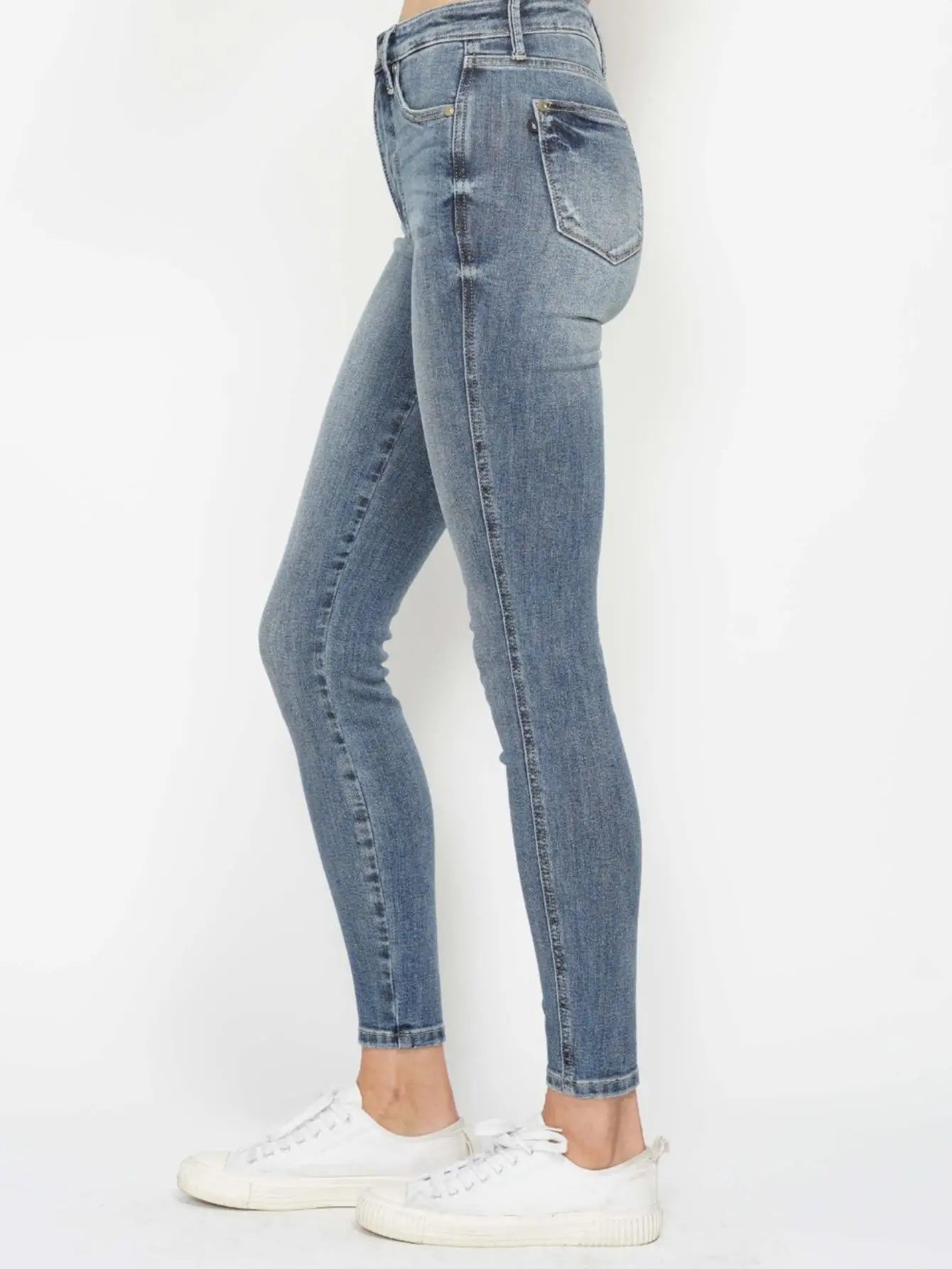 Women’s Casual Jeans Vintage Straight High-Waisted Tummy Control Jeans Washed Dark Blue Denim with Full Length