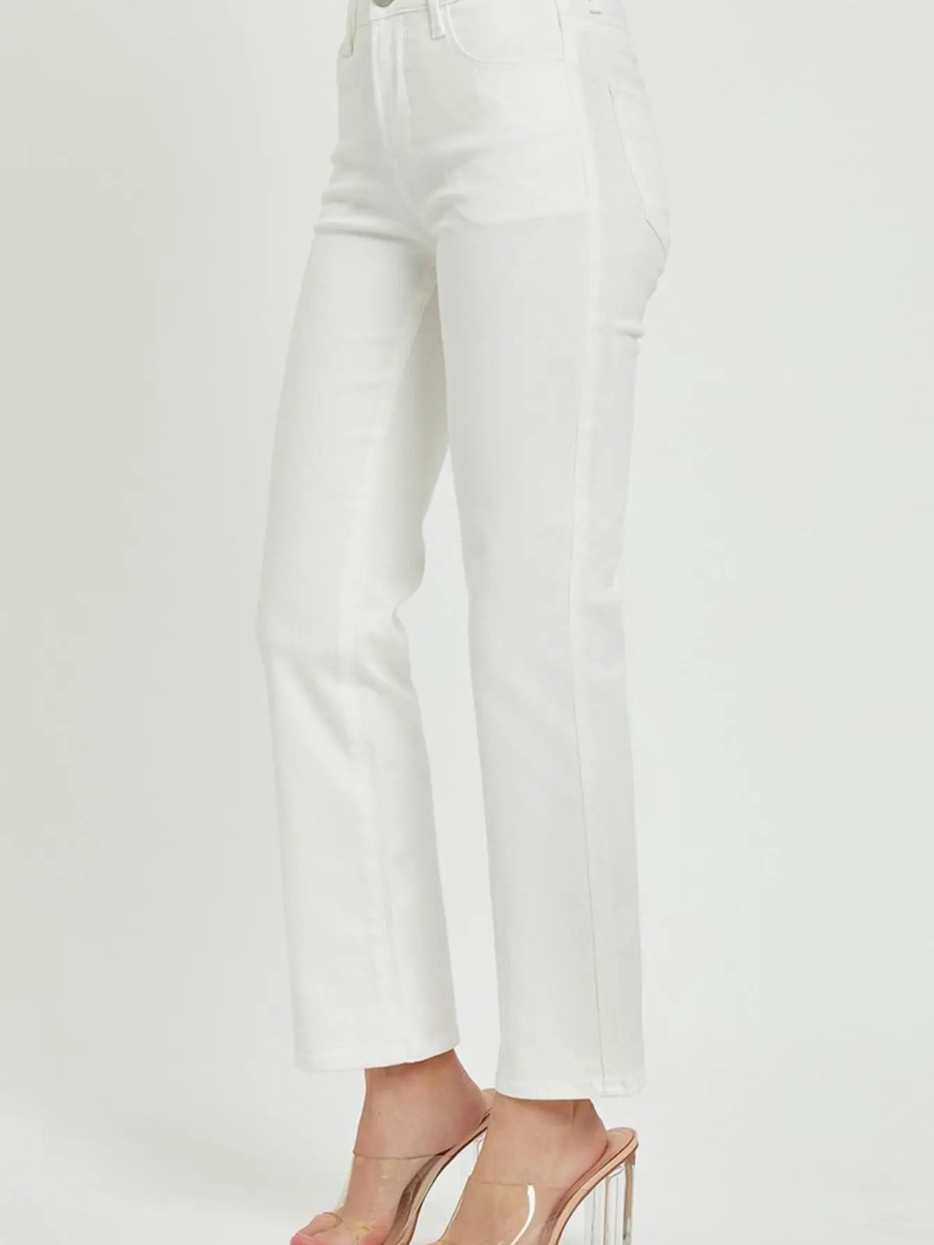Women's Casual Jans Essential Tummy Control High-Waisted Bootcut Cropped Denim Pants Blue Slate Relaxed Fit Button and Zipper