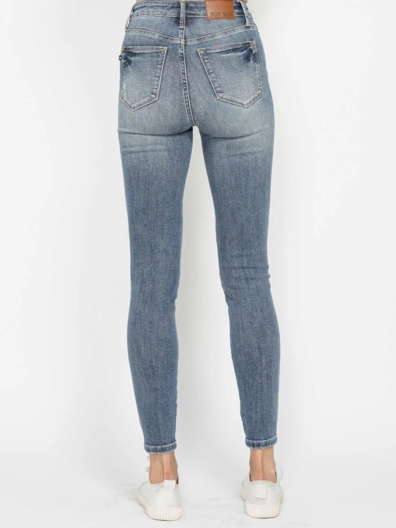 Women’s Casual Jeans Vintage Straight High-Waisted Tummy Control Jeans Washed Dark Blue Denim with Full Length