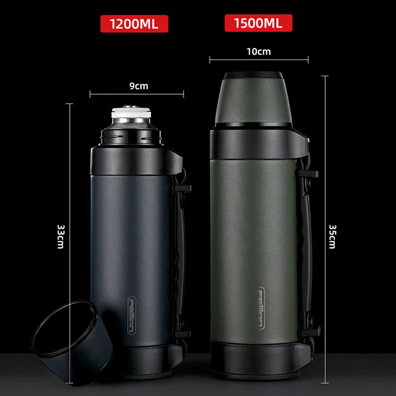 FEIJIAN Large Capacity Thermos, Travel Portable Thermos bottle , Thermal mug, Water bottle, Stainless Steel ,1200/1500ML