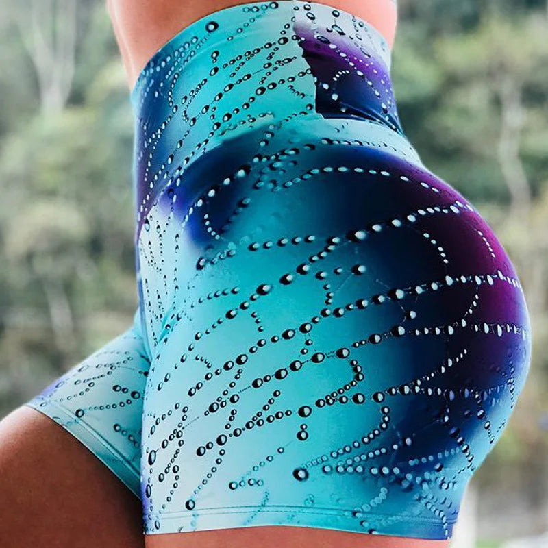 Women Running Shorts High Waist Yoga Shorts Scrunch Butt Seamless Print Push Up Hip Gym Shorts Fitness Elastic Sports Leggings