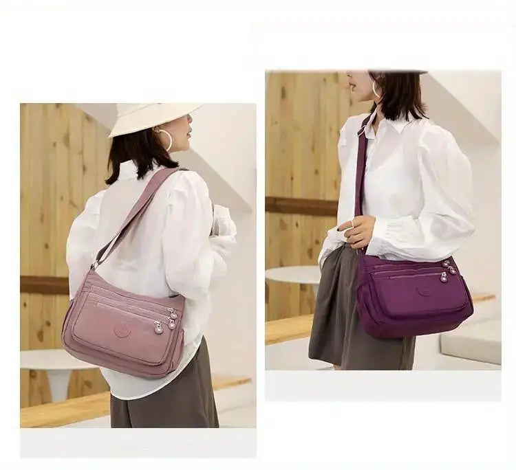Portable Unisex Sports Pink Durable Outdoor Travel Crossbody Cycling Light Shoulder Nylon Bag with Zipper