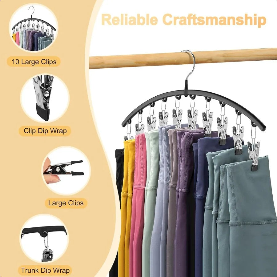 Legging Organizer for Closet Metal Yoga Pants Hangers 2 Pack w 10 Clips Holds 20 Leggings Space Saving Hanging Closet Organizer