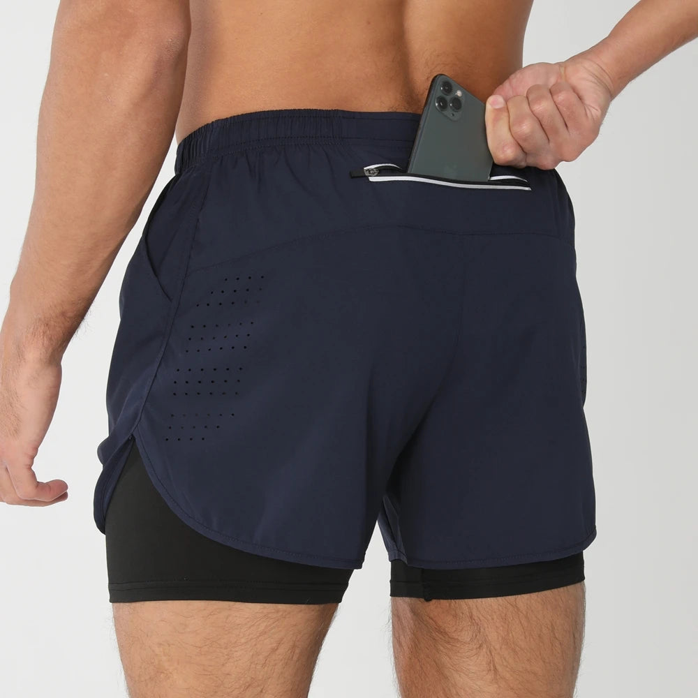 2025New Men Running Shorts Gym Sports Shorts 2 In 1 Quick Dry Workout Training Gym Fitness Jogging Short Pants Summer Men Shorts