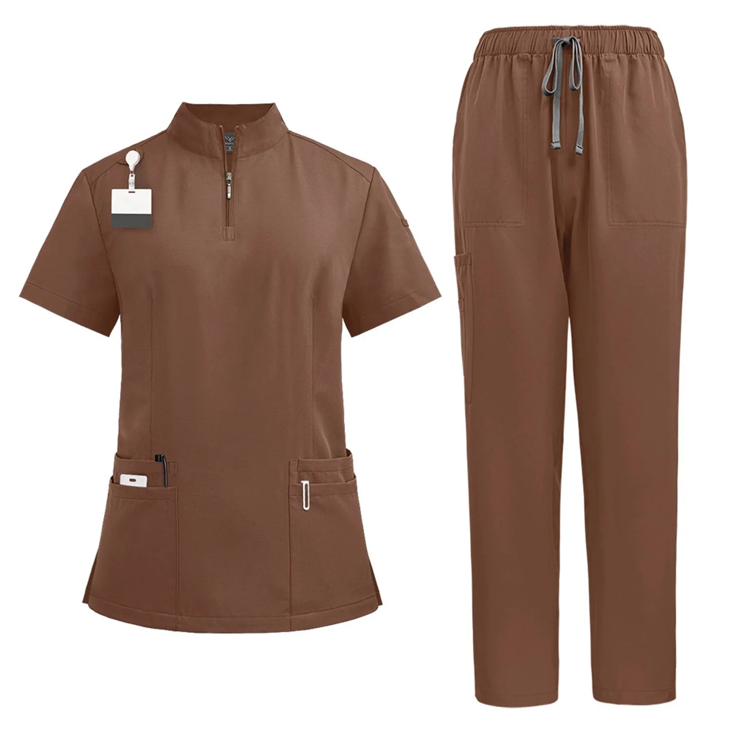 Women's nurse uniform quick-drying fabric solid color stand collar pocket short-sleeved trousers suit nursing short-sleeved