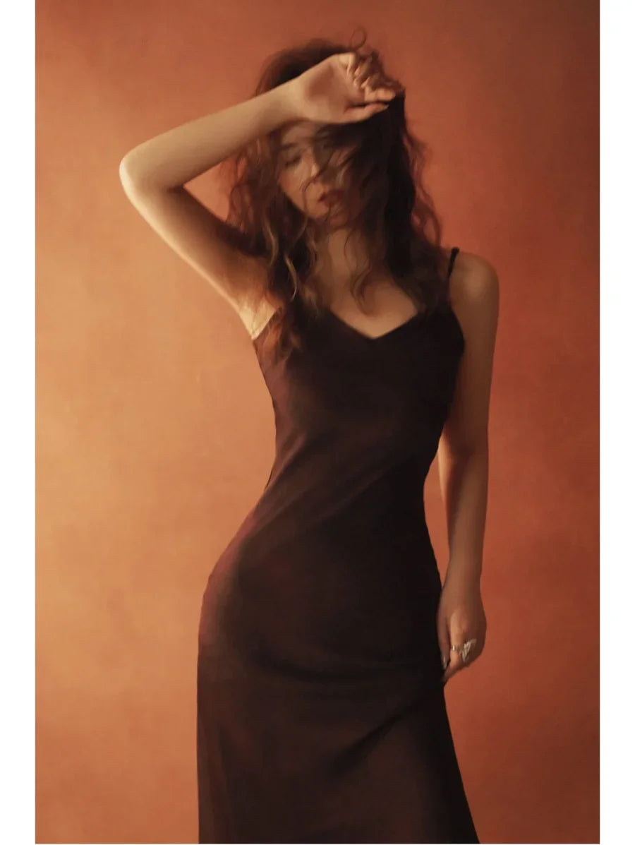 ETJ 2025 Spring New TRAF Elegant women's fashion silk satin texture MIDI dress sexy backless party slip dress