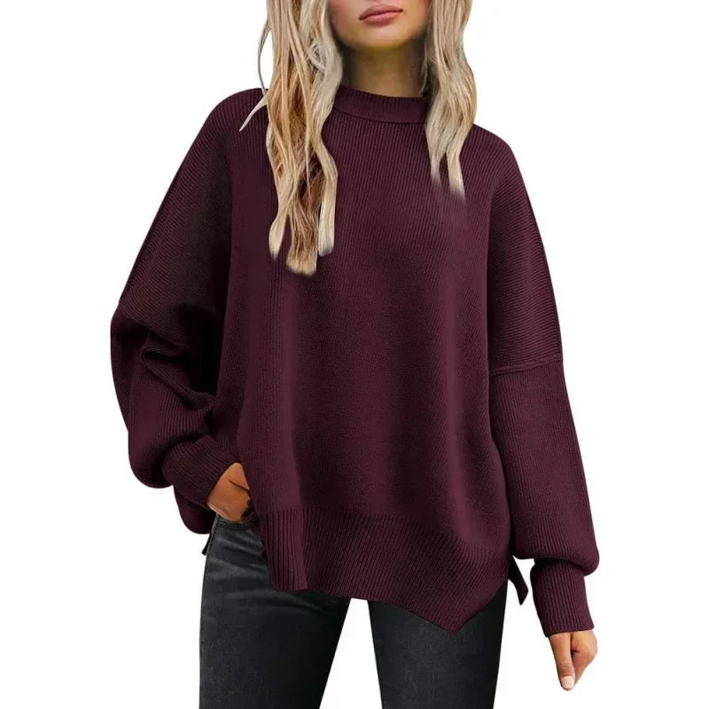 Autumn Women's Oversized Sweaters 2024 Fall Crewneck Batwing Sleeve Pullover Sweaters