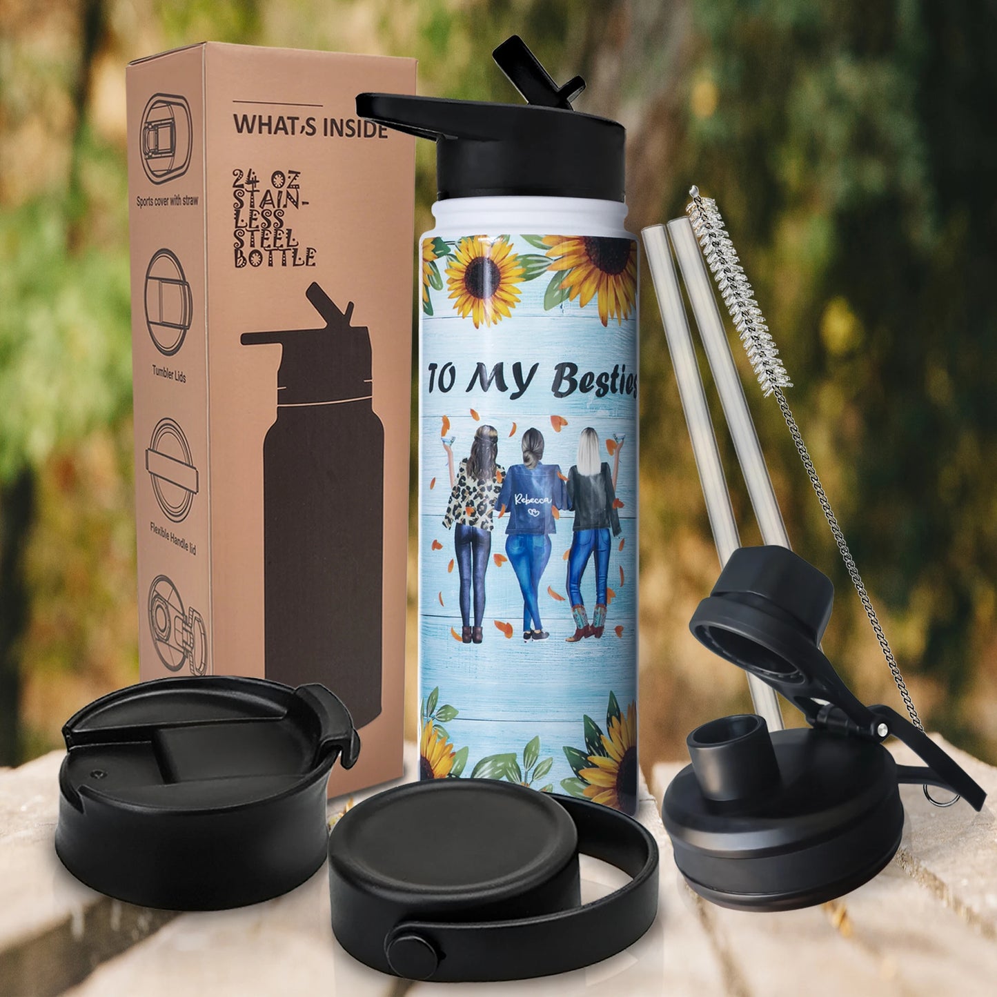24oz Vacuum Insulated Water Bottle for Mom – Stainless Steel, 3D Printed, BPA-Free Straw Lid, Gift for Women