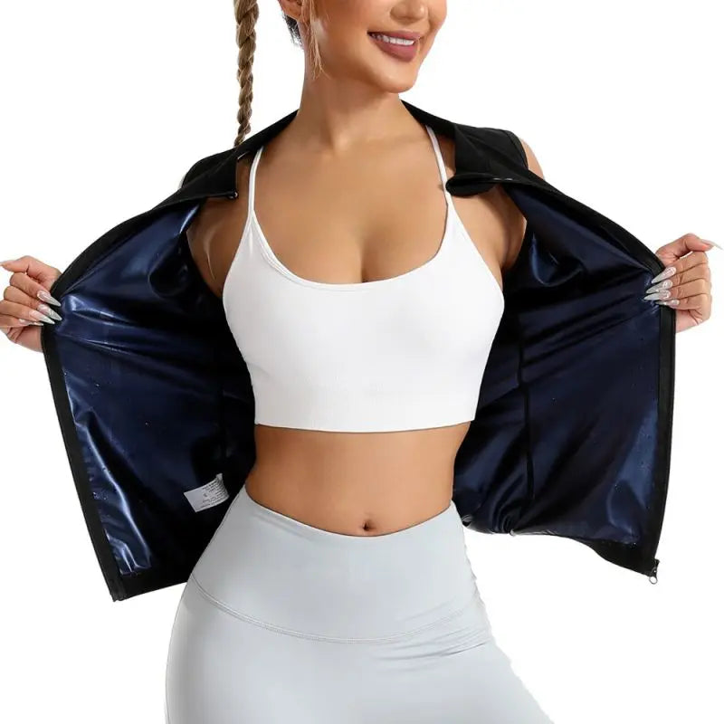 Women's Sauna Vest Zipper Design Body Shaper Heat Trapping Vest Weight Loss Workout Shirt Tank Top