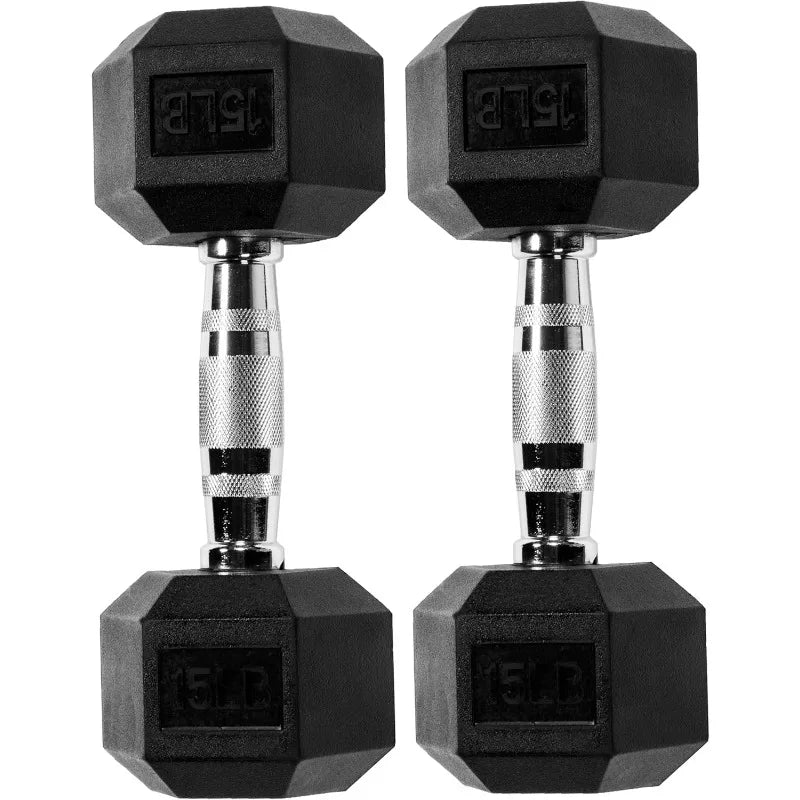 Premium Rubber Encased Hex Dumbbell, 15LB Pair