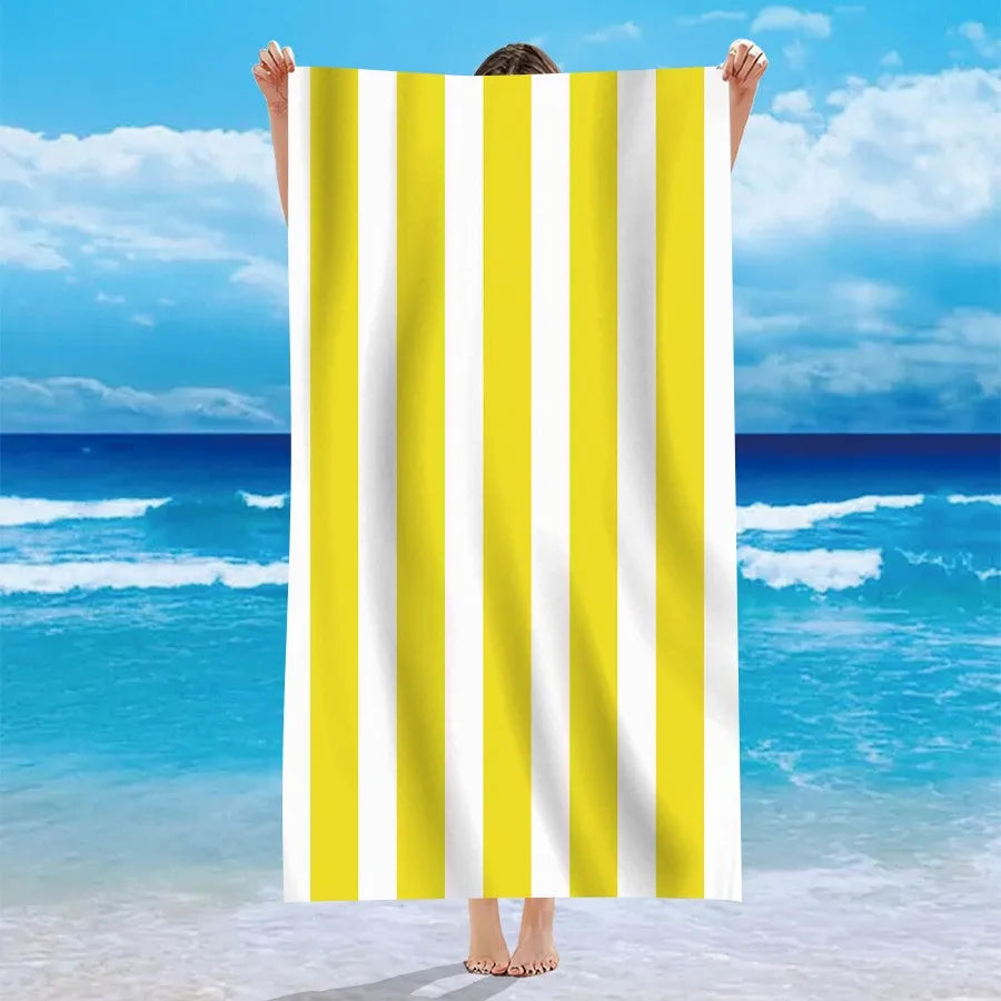 Single Sided Velvet Beach Towel Ultra-Fine Fiber Beach Towel Personalized Striped Pattern Towel Bath Towel