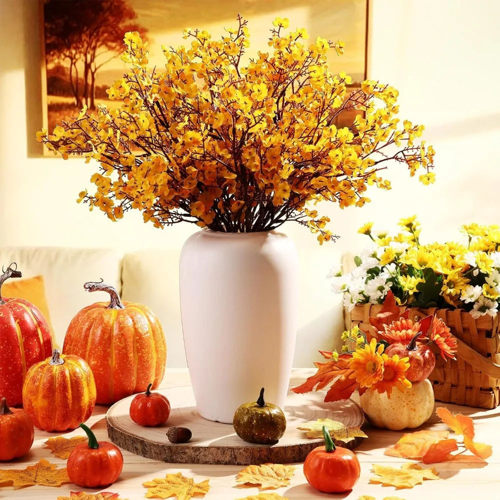 11 pcs fall centerpieces for tables artificial fall stems fake baby breath flowers with vase for thanksgiving table decor home