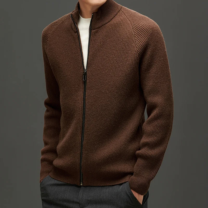 High Quality Mens 100% Wool Sweater Coating O-neck Long Sleeve Zipper Cardigan Winter Thick Smart Casual Wool Kniwear Tops