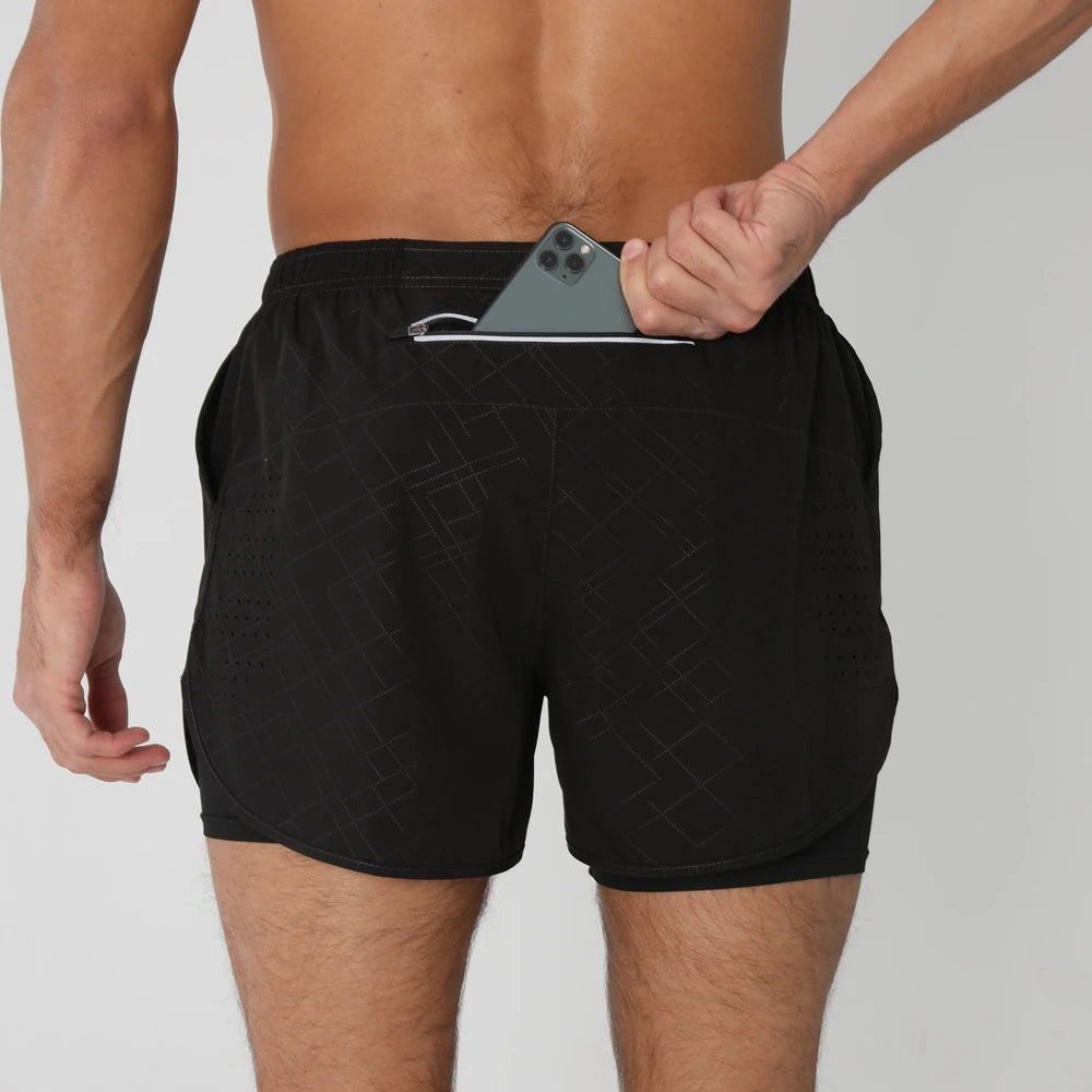 2025New Men Running Shorts Gym Sports Shorts 2 In 1 Quick Dry Workout Training Gym Fitness Jogging Short Pants Summer Men Shorts