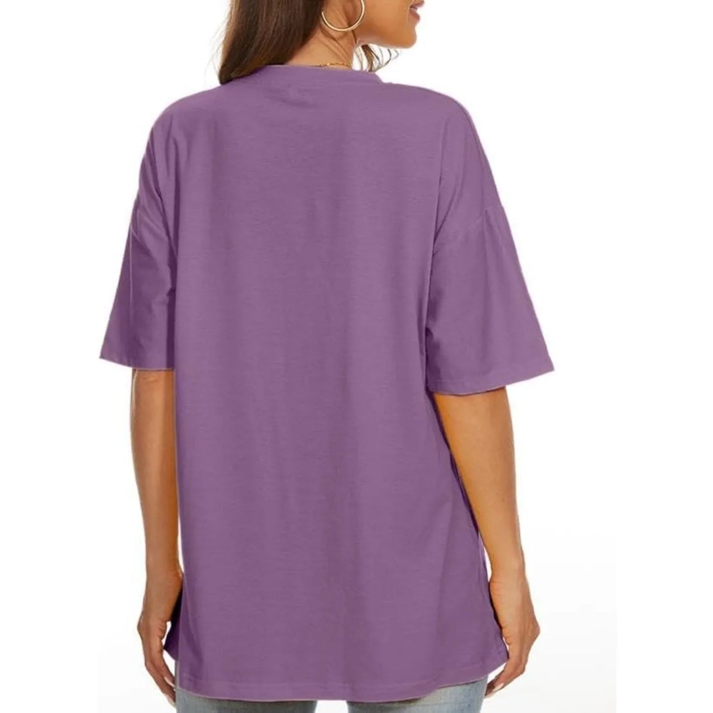 Womens Summer Casual Loose T-Shirt Short Sleeve Crewneck Solid Color Basic Tee Oversized Tunic Tops