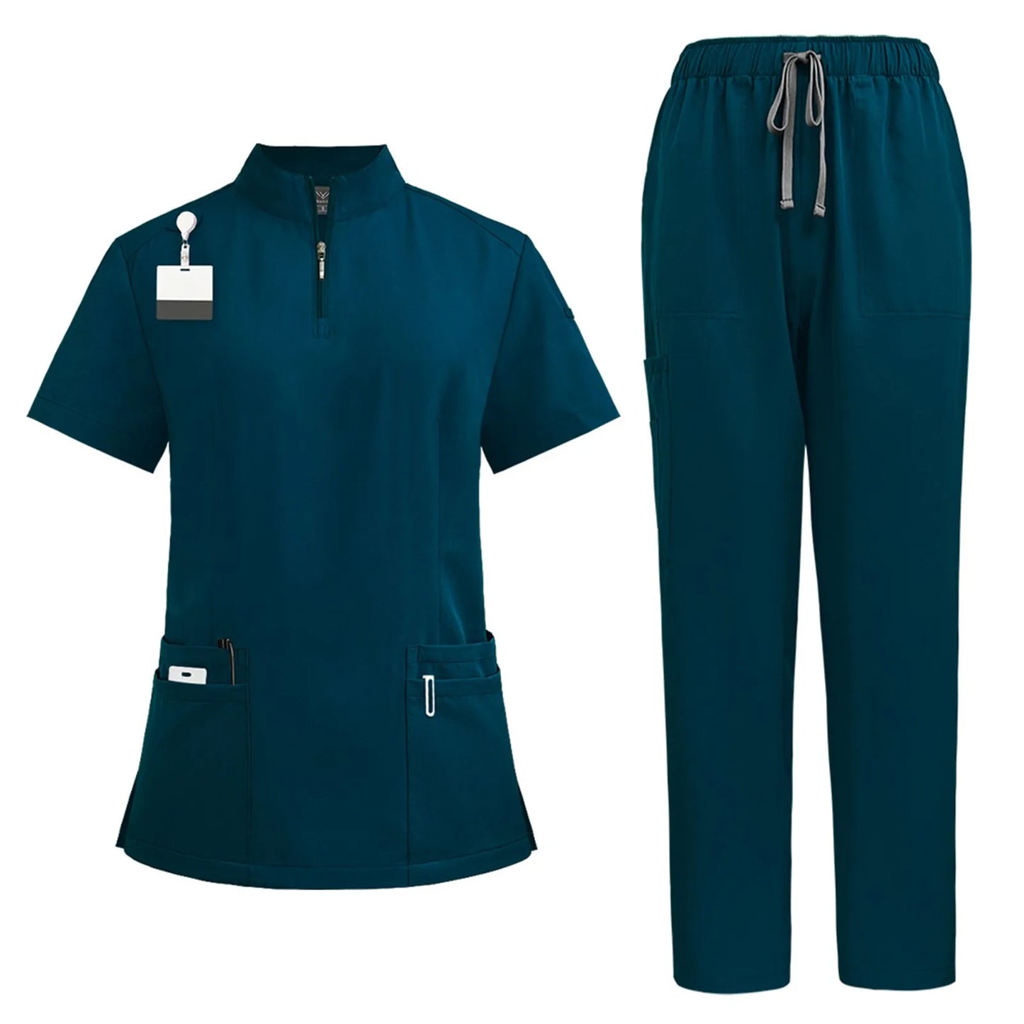 Women's nurse uniform quick-drying fabric solid color stand collar pocket short-sleeved trousers suit nursing short-sleeved