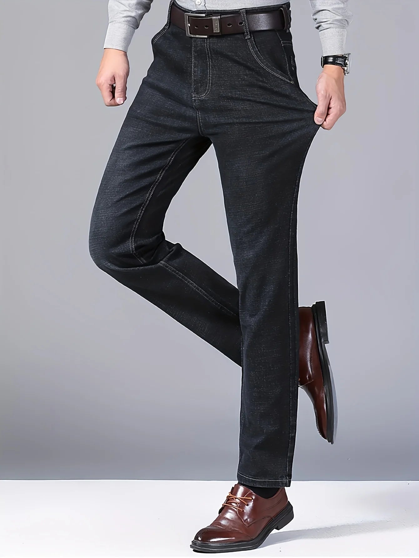 New lightweight and luxurious men's loose straight leg jeans, men's business casual pants, no waistband, suitable for all season