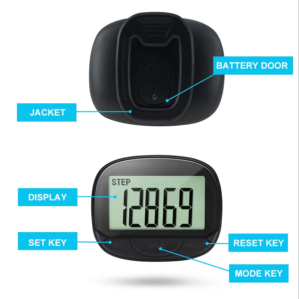 Clip-On Pedometer Electronic Pedometer Digital Display Simple Step Tracker Large Screen for Adults Seniors Dog