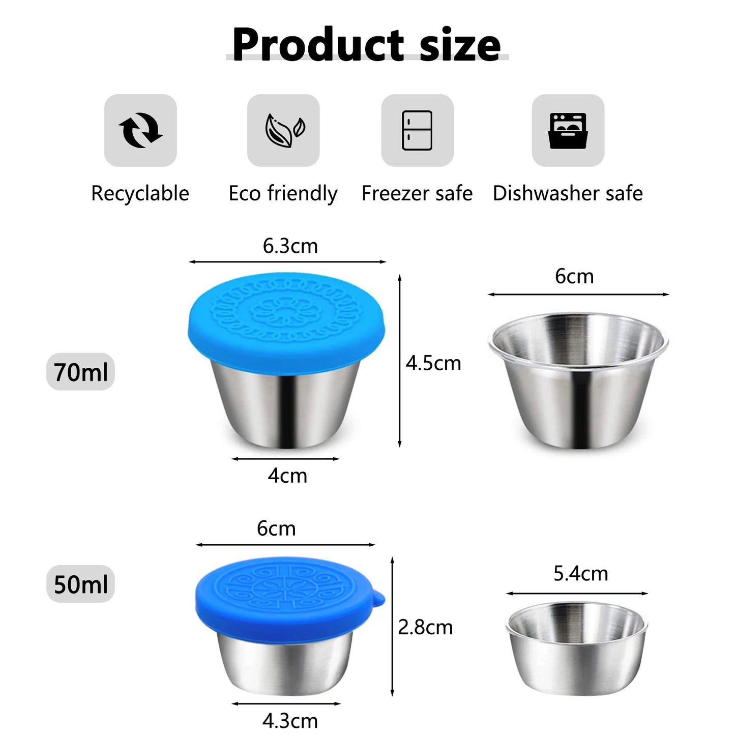 Salad Dressing Cups Sauce Container Reusable Leakproof 304 Stainless Steel Condiment Containers With Silicone Lids