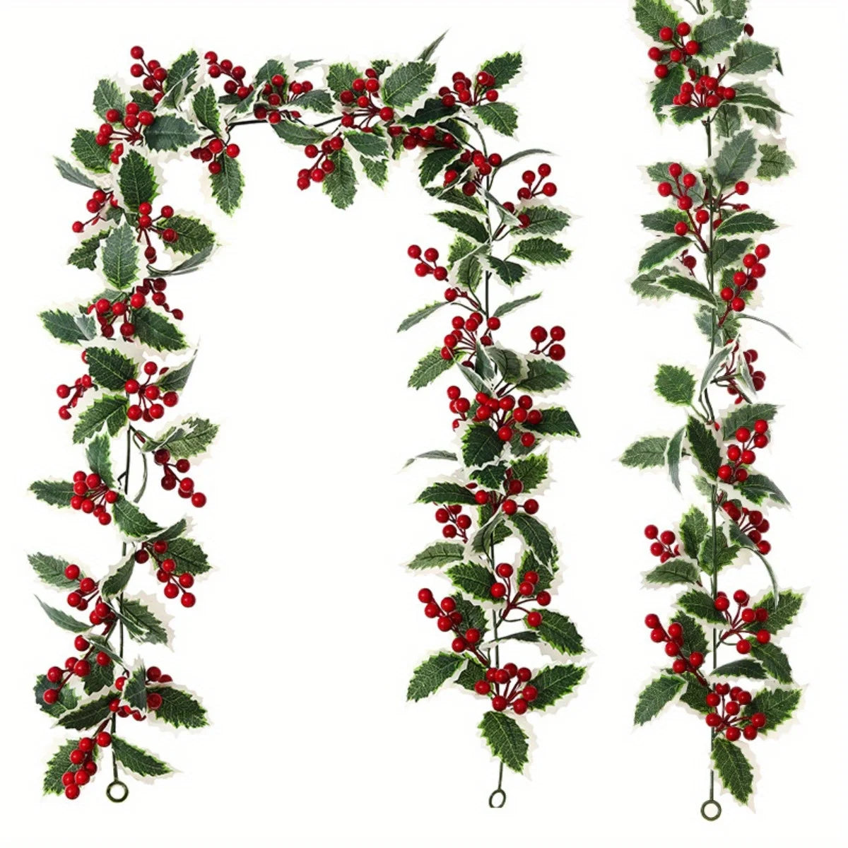 2 Pack Christmas Garlands, 5.74ft Red Berries & Holly Leaves Garland, Artificial Garland for Indoor Outdoor Fireplace
