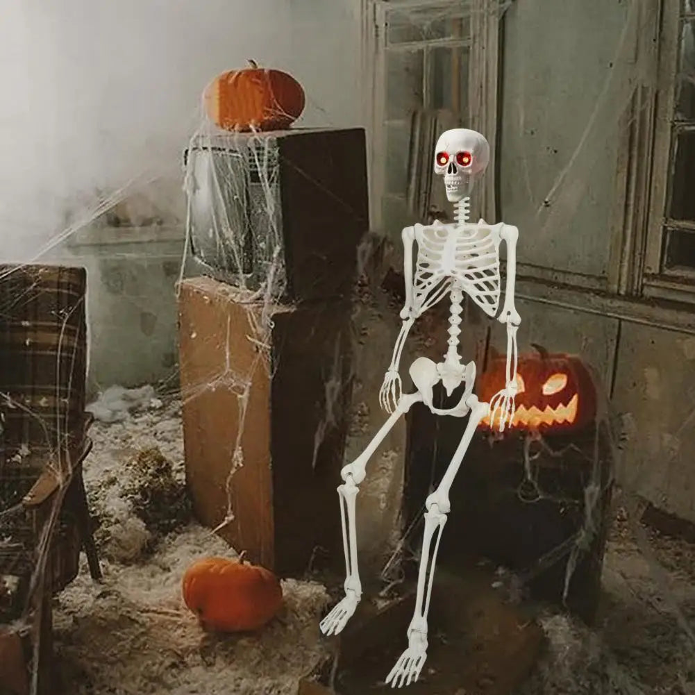 5.4FT Life-Size Light-Up Skeleton Decoration - Realistic Full Body Bones with Movable Joints and Glowing Eyes for Halloween