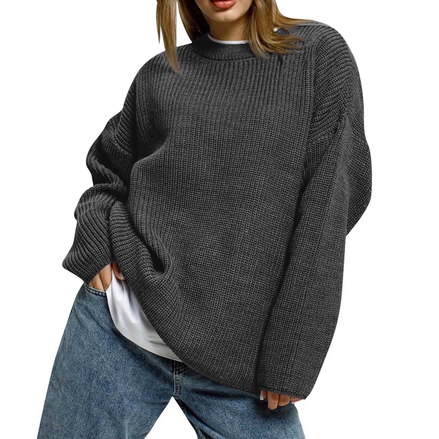 2025 Women'S Solid Color Loose Casual Long Sleeved Knitted Sweater Top Sweater Pulls Femmes Woman Clothes Sweater For Woman