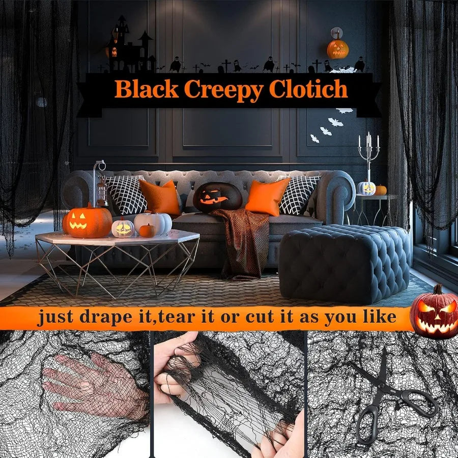 5Pcs Halloween Creepy Cloth Black 30×72inch Halloween Decorations Clearance Creepy Spooky Halloween Decorations Outdoor Indoor