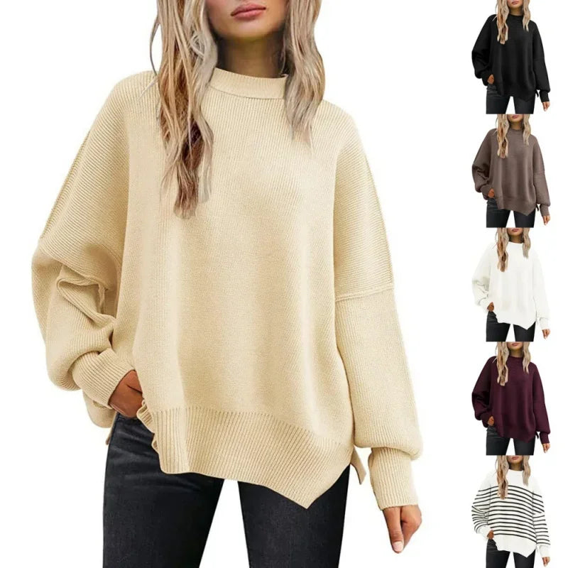 Autumn Women's Oversized Sweaters 2024 Fall Crewneck Batwing Sleeve Pullover Sweaters