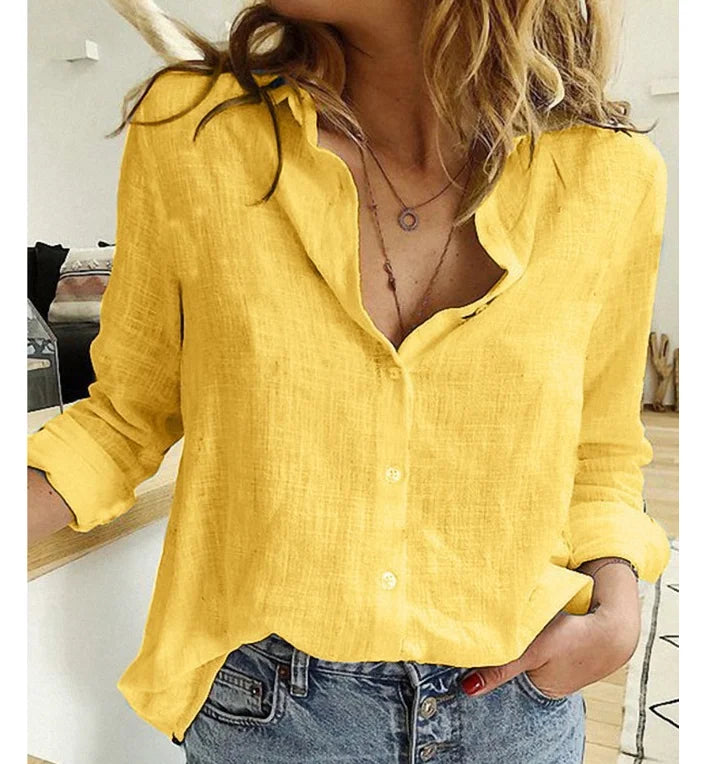 Women Casual Long Sleeve Cotton Linen Loose Shirt Elegant Solid Harajuku Lapel Blouse Vintage Oversize Tops Y2K Streetwear Tunic