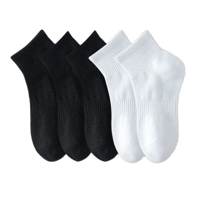 5 Pairs/lot 100% Cotton Men's Socks Spring Autumn Black White Absorption Women's Boat Socks Anti-Odor Breathable Sports Socks