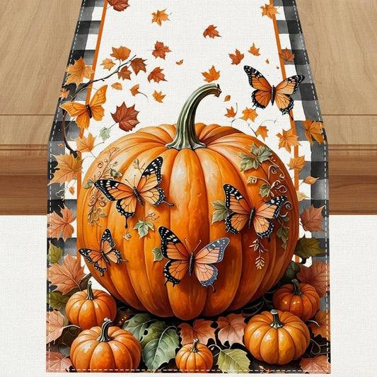 Linen Black and White Buffalo Check Plaid Fall Table Runner 72 Ihes Long Fall Leaves Pumpkin Butterfly Home Kitchen Table Decor