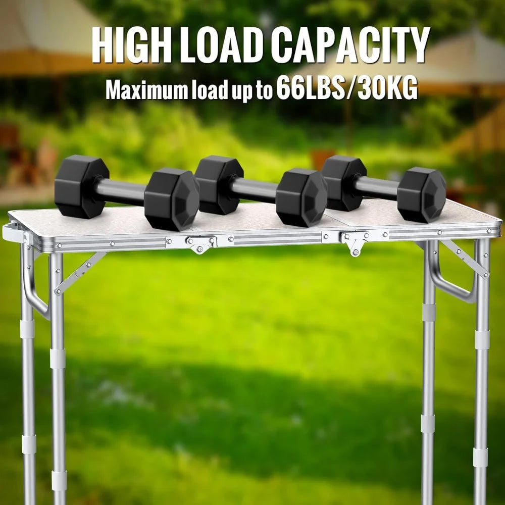 Folding Table for Camping, 3-Adjustable Height Lightweight Folding Picnic Table with Storage Bag, Portable Aluminum Outdoor Tabl
