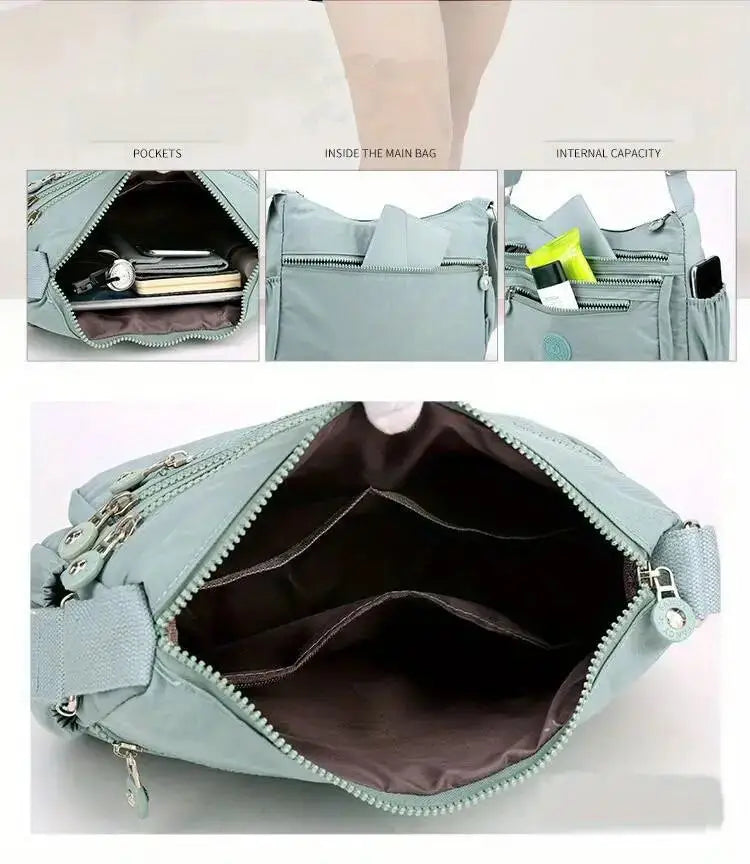Portable Unisex Sports Pink Durable Outdoor Travel Crossbody Cycling Light Shoulder Nylon Bag with Zipper