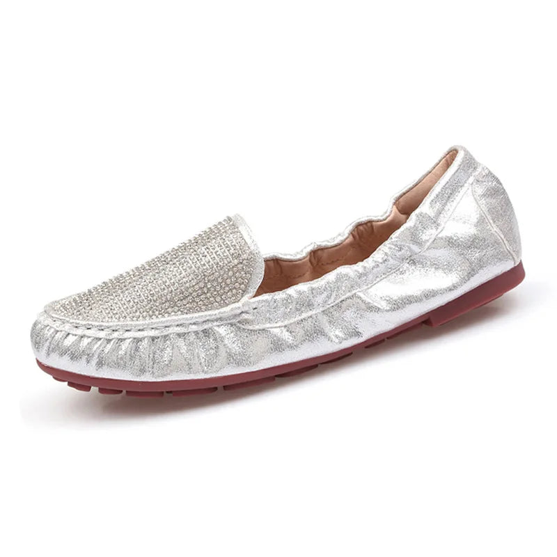 Sequines Cloth Women foldable flats crystal rivets mocasines female elastic band slip on loafers 41-43 big size work shoes