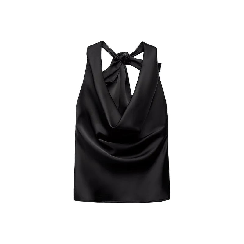 Spring New Sexy Knot Small Silk Satin Hanging Neck Collar Top Polyester Fiber 00%