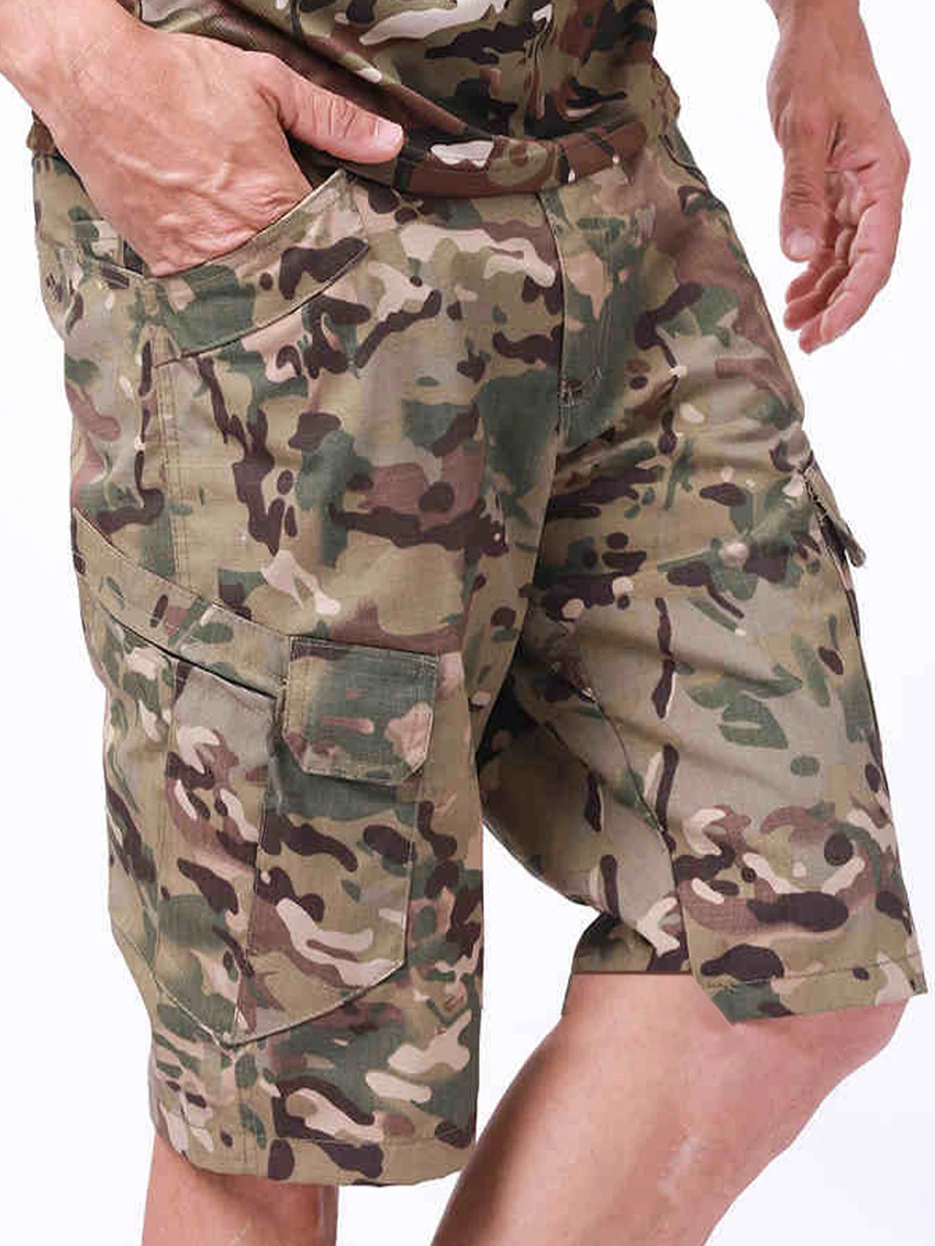 Men's shorts, loose straight leg pants, summer oversized multi pocket casual cropped pants, men's pure cotton tactical shorts