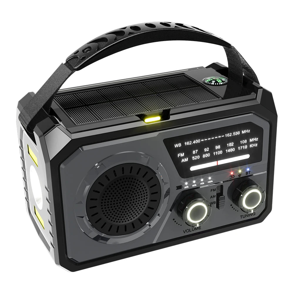 16000mAh AM/FM/WB NOAA Emergency Weather Radio Hand Crank/Solar/Type-C Charging LED Flashlight Reading Lamp Power Bank