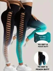 2 Pack US Local Women’s Gradient Hollow Out Yoga Tight Buttocks Lift Sexy Athletic High Waisted Tummy Control Workout Yoga Pants