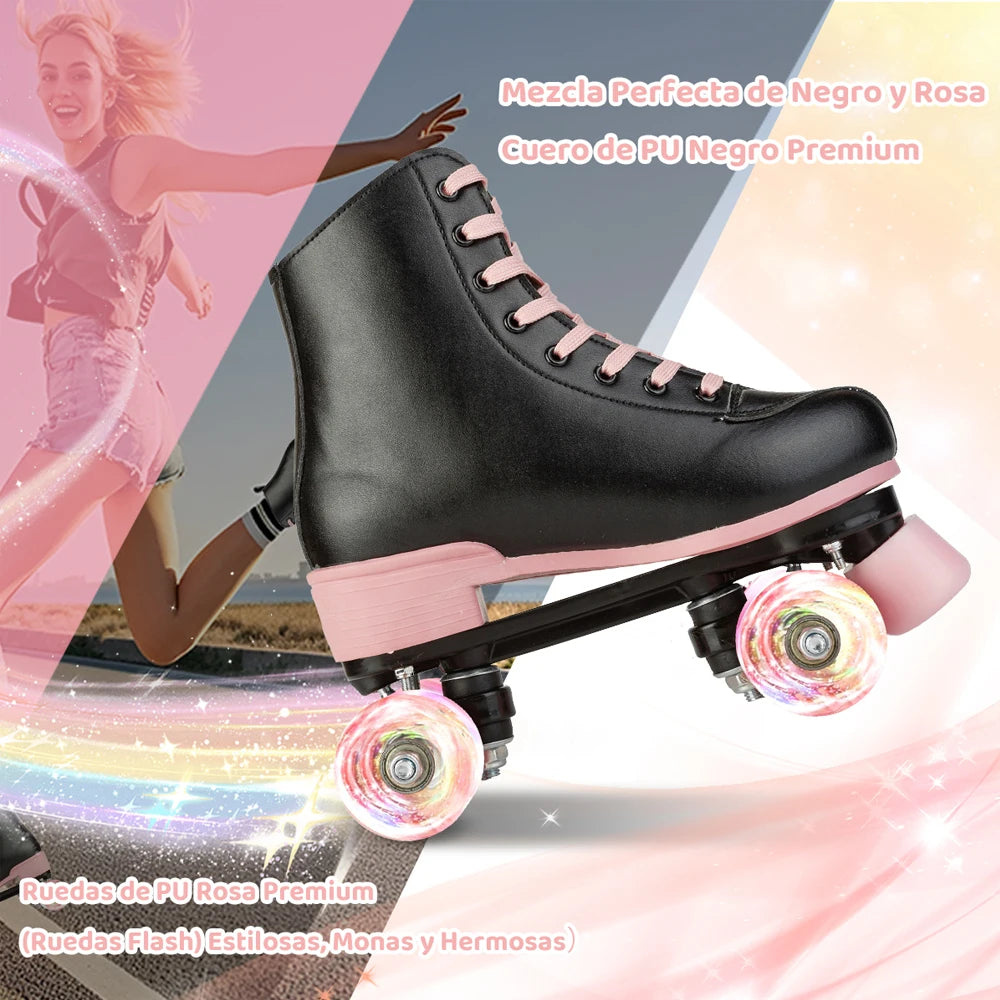 Pu Leather Flashing Roller Skates Size 35-42 Women Roller Skating Shoes Adult Outdoor Skating Training 4 Wheels Sneakers